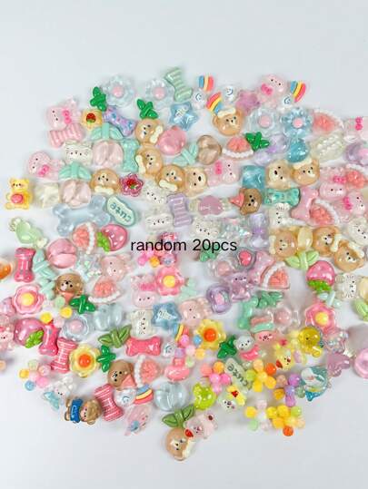 20pcs Cute Translucent Small Cat, Bear, Bow, Flower Jelly Color Refreshing Charm DIY Hole Shoes, Crocodile Shoes Decorative Accessories, Non-Integrated Detachable Shoe Buckles, Random Assortment