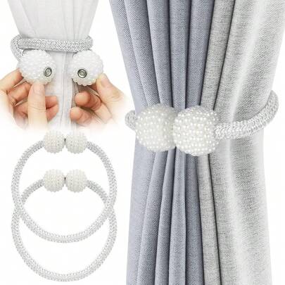 2pcs Magnetic Curtain Tiebacks With Faux Pearls - Decorative Rope Holdback For Home And Office Durable, Convenient, And Aesthetically Suitable For All Curtains And Window Screens