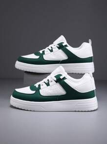 Chaussures plates de loisirs à semelle souple, blanc et vert. Baskets multifonctionnelles pour homme, pour la fête et le port en extérieur