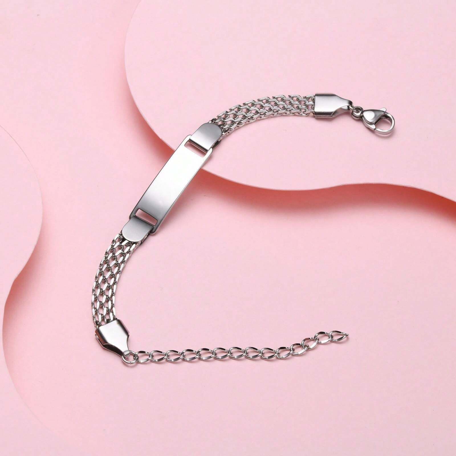 Personalized Bracelet For Girl Boy, Stainless Steel Engraved Name Date