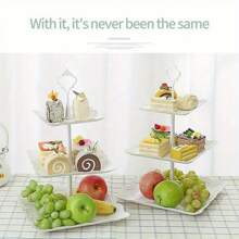 3 Tier Plastic Cake Stand Afternoon Tea Wedding Plates Party Embossed Tableware - Square - View 5