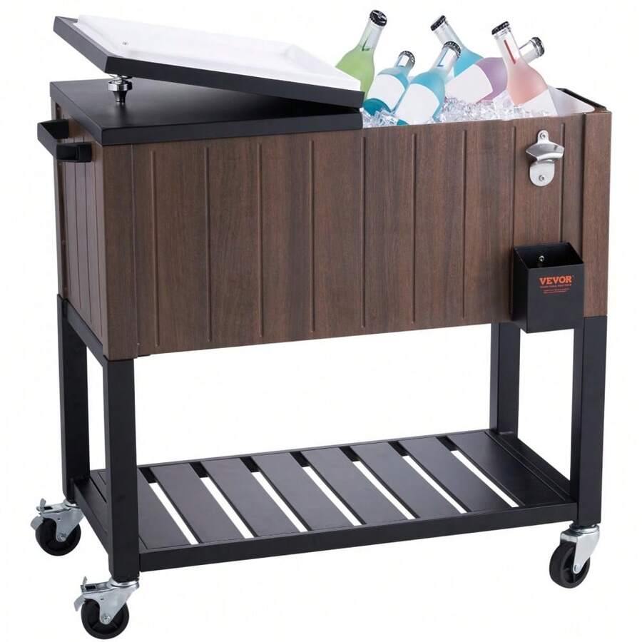 Rolling Ice Chest Cooler Cart 80 Quart Portable Bar Beverage Stand With
