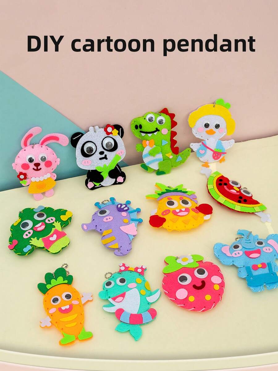 6 件套儿童创意缝纫乐趣、无纺布 DIY 手工缝纫挂饰、儿童手工艺玩具套装