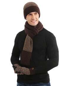 3 件套男士时尚保暖针织手套、围巾和帽子套装，触摸屏友好，适合冬季，送给丈夫的贴心礼物，适合年轻人、中年人和老年人 - 3件套 - 查看 7