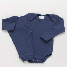 Kit 8 Pieces Antiallergic Ribbed Baby Bodysuit And Pants Pagão 4 Bodysuits And 4 Pants 100% Cotton Long Assorted Colors - Màu xanh lam - Xem 2