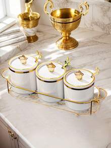 Bộ 7 lọ nhựa đa chức năng, bộ hộp đựng có khay, hộp đựng đường, kem, v.v. trong nhà bếp. - Nhiều màu - Xem 2
