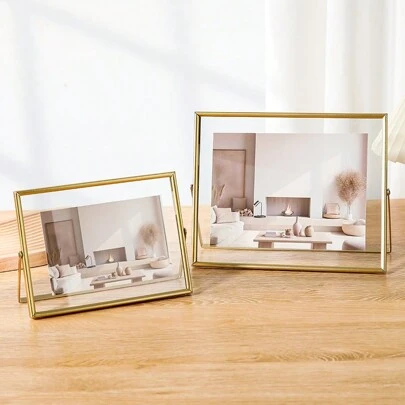 1 件横向金色金属相框，照片桌面装饰框，黑色亚克力透明支架相框，秋季农舍房间装饰