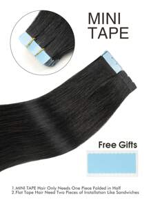 10 piezas de extensiones de cabello mini con cinta, cabello humano, color #1, negro brillante, 14-22 pulgadas, cabello humano Remy, extensiones de cabello invisibles con cinta - S1 - Ver 3