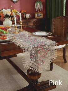 1buc, Aleer de masă din poliester, Aleer de masă brodat din țesătură din organza albă, Aleer de masă din material textil pentru decorare de vacanță, decorare acasă, decor pentru masă, decor de cameră, decor de nuntă