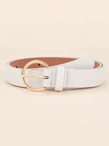 1pc Women's Simple Casual Round Buckle Solid PU Leather Belt, Multiple Colors Available Summer, School Fall, Autumn, Halloween - Casual Belts - View 2