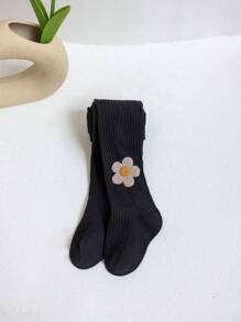 5pcs/Pack Girls Toddler Minimal Flower Decor Vertical Striped Leggings, Suitable For Daily Life