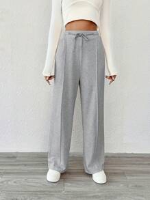Pantaloni casual in tinta unita a vita alta con coulisse e gamba dritta