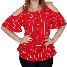 Women's  Fresh Off-The-Shoulder Blouse, Loose Knit Trend, Summer Launch - Đỏ - Xem 3