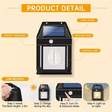 NetHong 2PCS Solar Wall Lamp Tungsten Filament Motion Sensor Outdoor Garden Security Lights