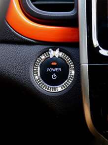 1pc One Click Start Decorative Ring Car Double Row Crystal Butterfly Ignition Ring Ignition Switch Button Decoration Protection - one-size - View 3