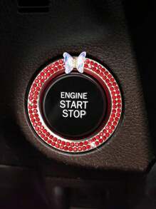 1pc One Click Start Decorative Ring Car Double Row Crystal Butterfly Ignition Ring Ignition Switch Button Decoration Protection - one-size - View 6