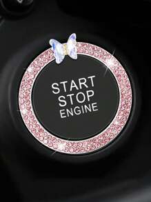 1pc One Click Start Decorative Ring Car Double Row Crystal Butterfly Ignition Ring Ignition Switch Button Decoration Protection - one-size - View 9
