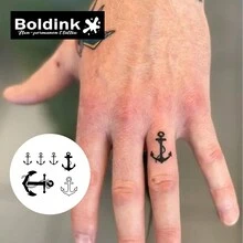 Boldink 非永久性纹身技术 - 锚式设计，自然逼真的纹身效果，防水易用，持续 1-2 周，有趣的纹身体验，无残忍的纹身贴纸 - 黑色 - 查看 3