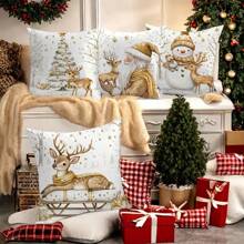 Fundas de almohada con diseños de Papá Noel, muñeco de nieve y renos, Decoración navideña, doradas y acogedoras, lavables, para sala de estar, sofá, cama, decoración del hogar, Navidad
