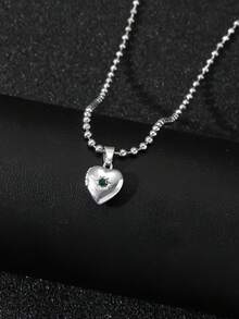 1 件时尚简约诞生石心形小盒吊坠项链不锈钢链心形吊坠项链纪念品相框吊坠情人节礼物 - heart locket necklace - 查看 10