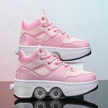 Giày thể thao hai bánh nhẹ, cổ điển, thời trang, đơn giản, phổ biến, đa năng có bánh xe có thể tháo rời, giày thể thao 2 trong 1 dành cho học sinh, giày trượt patin thông thường ngoài trời - Hồng - Xem 1