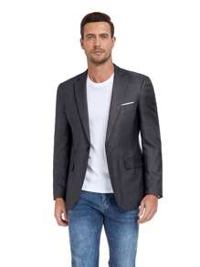 Men's Lightweight Black Business Suit Jacket, Slim Fit, Fashionable - Black - View 1