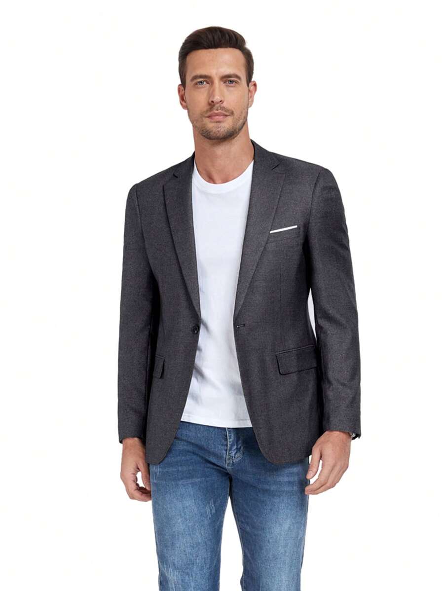 Men's Lightweight Black Business Suit Jacket, Slim Fit, Fashionable - Black - View 1