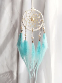 1pc Faux Pearl & Feather Dreamcatcher Decor, Mori Style Feather Wind Chime Ornament, Gifts For Girls, Birthdays, Useful As Car Decorations, Room, Home, Wedding Party Decor (Artificial Feathers),Home Decor ,Room Decor,Wall Decor Graduation