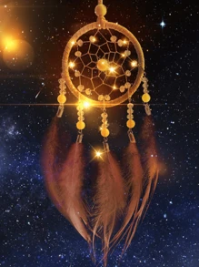 1pc Faux Pearl & Feather Dreamcatcher Decor, Mori Style Feather Wind Chime Ornament, Gifts For Girls, Birthdays, Useful As Car Decorations, Room, Home, Wedding Party Decor (Artificial Feathers),Home Decor ,Room Decor,Wall Decor Graduation