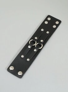 1 pièce Bracelet de poignet en PU pour hommes à boucle double style punk rock métal