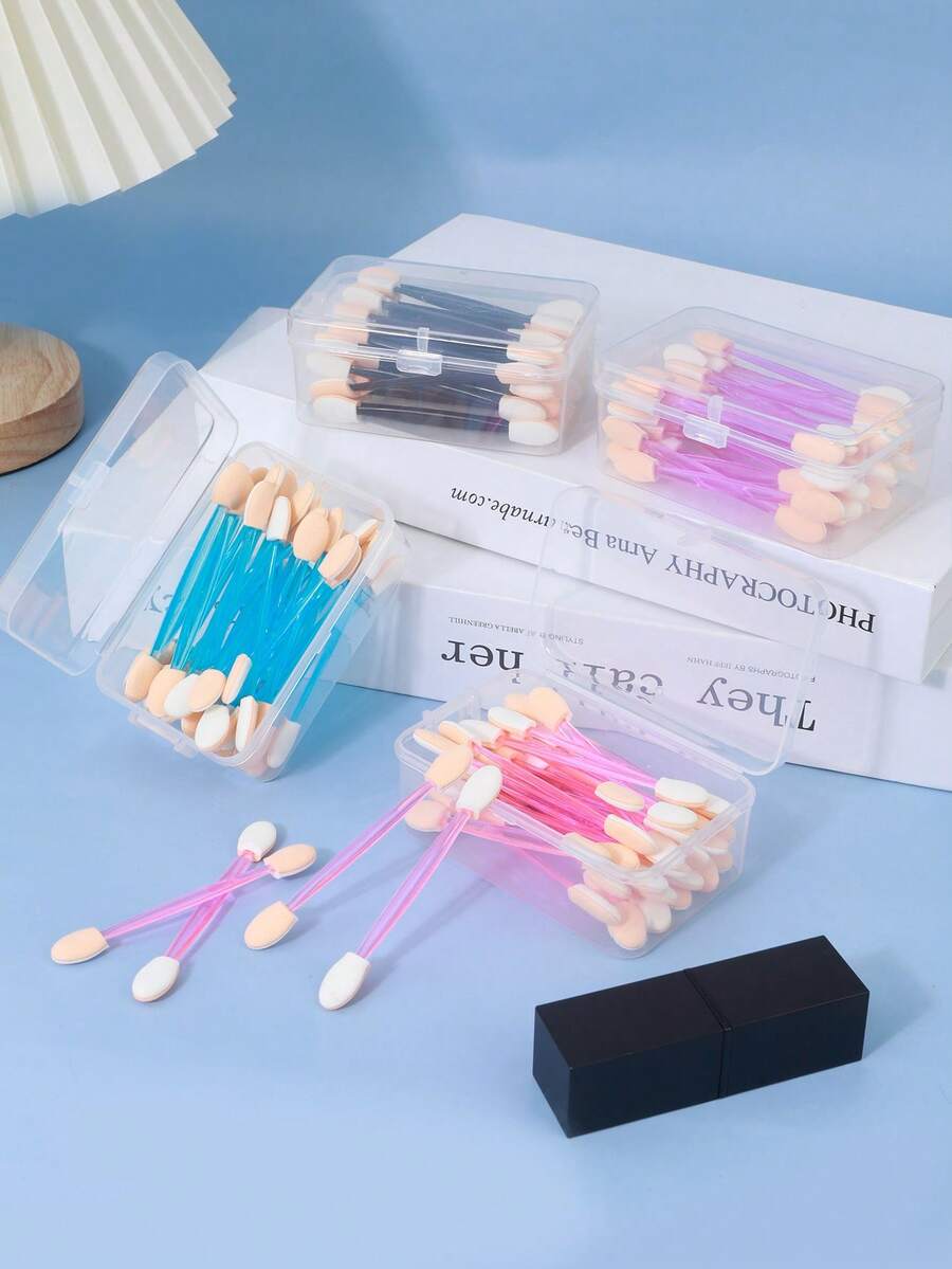 RANCAI 30pcs/Box Double-Ended Latex Makeup Sponge Eyeshadow Brushes, Can Be Used As Nail Sponge Brushes And Cosmetic Brushes, Disposable Makeup Tools - Multicolor - View 1