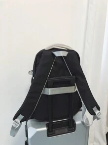 1 peça Mochila de nylon preta casual estilo universitário com letras desenho animado pentagrama com vários bolsos grande capacidade dobrável resistente à água fivela com aba zíper, adequada para adolescentes escola diária/treinamento, mulheres deslocamento diário/passeios/compras/viagens, presente de estudante para volta às aulas/temporada de formatura - Preto - Ver 10