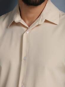 Men's Short Sleeve Button Down Plain Dress Shirt - Màu be - Xem 6
