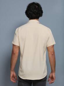 Men's Short Sleeve Button Down Plain Dress Shirt - Màu be - Xem 4