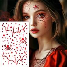 1 件蜘蛛形闪光脸部宝石，包括红色、黑色和白色，适用于万圣节、节日派对、舞台表演、婚礼派对、伴娘、生日派对、音乐节、DIY 眼部和面部贴纸、舞蹈表演派对和舞台化妆假纹身脸部宝石 - 彩色 - 查看 8
