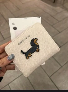 Monedero con diseño de perro salchicha, bolsillo para monedas con textura grabado, billetera plegable corta, tarjetero, regalo de cumpleaños de anime para mujer, cartera pequeña linda - Blanco - Ver 2