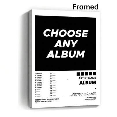 1Pc Custom Framed Canvas Album Poster - Canvas Music Wall Art, Album Cover Print, Choose Any Album, Song Tracklist Print, Album Art Poster,Room Decor,Custom Poster,Canvas Wall Art, Optional Frame,Multi-Functional, Ornamental,Reusable,Exquisite,Stylish,High-Quality,Colorful,Modern,Custom,Personalized,Unique,Ideal Gifts For Him,Ideal Gifts For Her,Boyfriend,Dad,Girlfriend,Mom,Family,Friends,Tea Room,Home,Garden,Office,For Anniversaries,For Valentine's Day,For Mother's Day,For Birthdays,For Father's Day,For Graduation,For Weddings,For Housewarming,Warm Ambience,Fall Decor