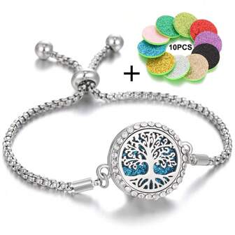 1 件水晶芳香疗法扩散器手链，带 10 个垫片，男女通用珠宝，生命之树香薰油手链，芳香疗法配件
