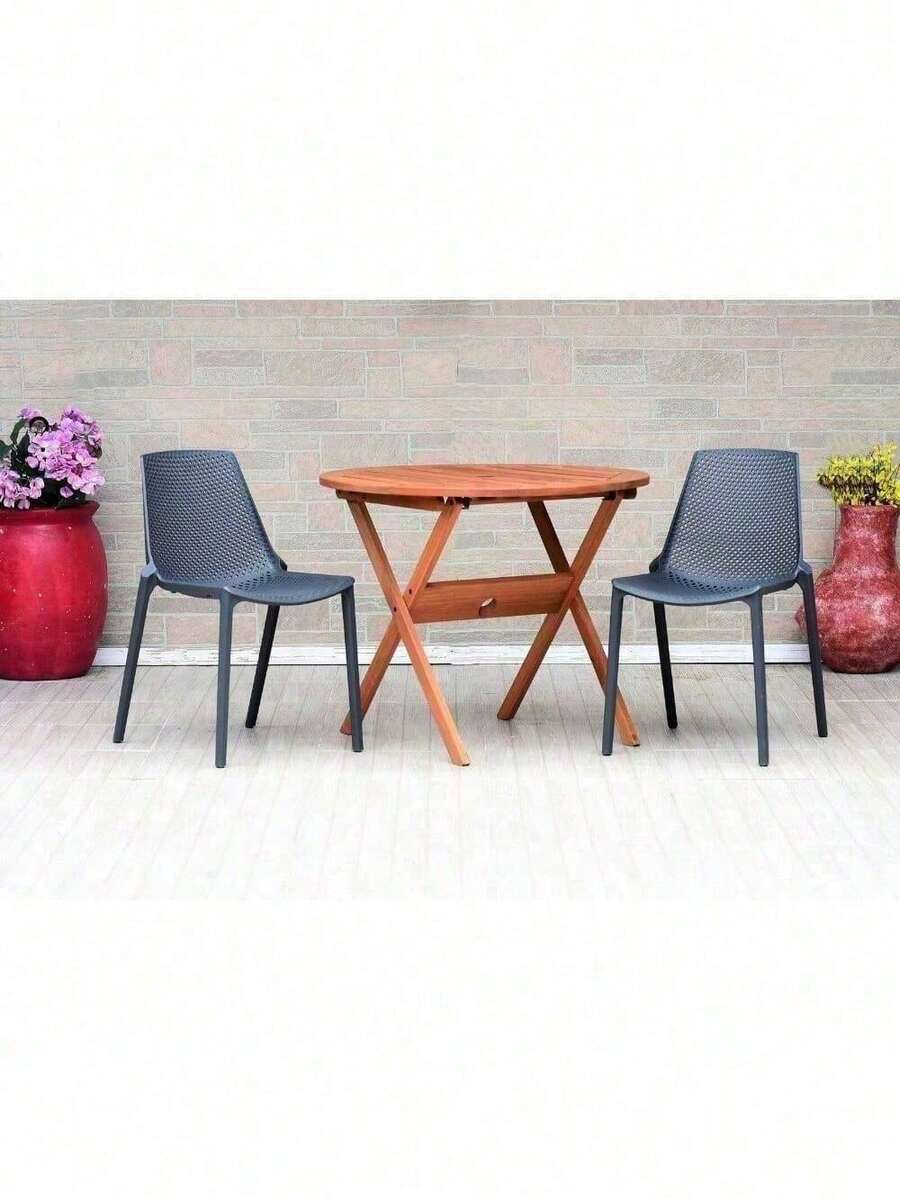 Amazonia Blomard 3-Piece Outdoor Dining Set | Eucalyptus | Grey Chairs - 1 - 查看 1