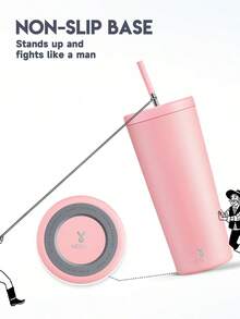 Meoky 1pc 24oz Insulated Tumbler With Lid And Straw, Stainless Steel Water Cup, Long-Lasting Insulation And Effective Cold Retention, Easy To Carry, Valentine's Day Gifts - 粉色 - 查看 3