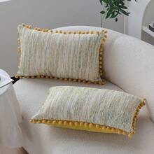 2 vỏ gối trang trí dệt 12x20 inch có bi, vỏ gối trang trí ghế sofa phòng khách màu vàng, trang trí tiệc, không có lõi - Màu vàng - Xem 1