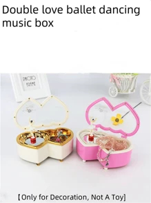 1pc Fashion Heart Shaped Music Box, Double Heart Design Home Decor, Contains Rotating Ballerina Dancer, Hand Crank Acrylic Musical Figurine, Romantic Metal Clockwork, Home Decor Accessory, Romantic Gift For Couples, Birthday, Valentine's Day, Party Valentine's Day Birthday Gifts Graduation