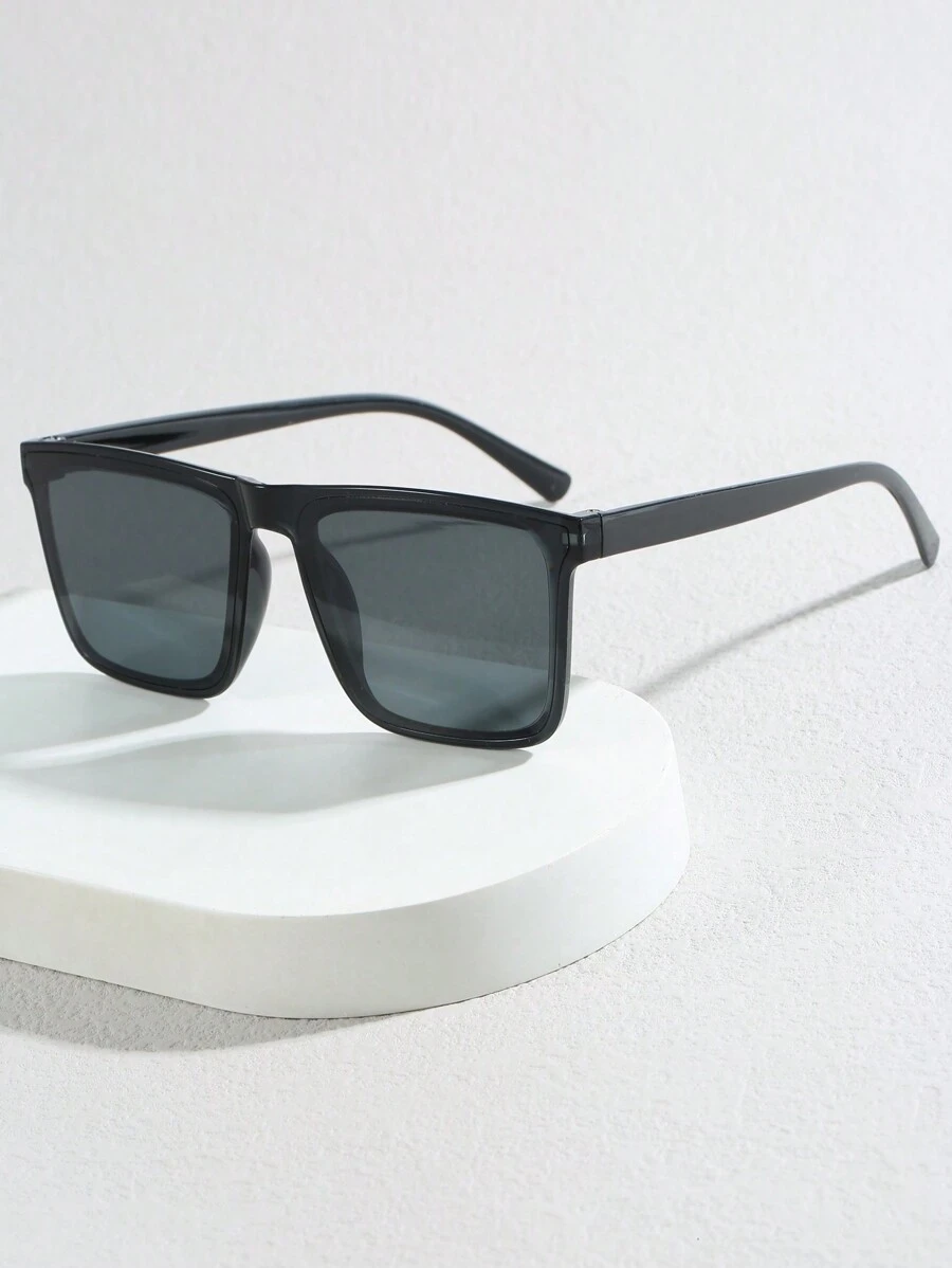 1pair Men Square Frame Casual Fashion Glasses Shades Accessories Beach Accessories Glasses Shades - Black - View 1