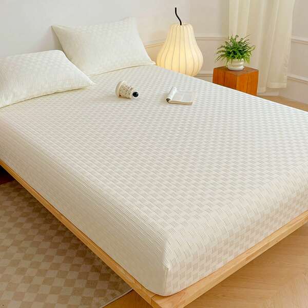 Set de 2 piezas de funda de colchón y funda de almohada con grado antibacteriano 5A. Textura de gofre de jacquard, diseño sencillo, tejido en color, tacto suave, transpirable, garantiza un sueño de calidad, envoltura de 360 grados, antideslizante