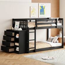 MERAX Twin Over Twin Bunk Bed With 4 Drawers And 3 Shelves - Espresso - View 1