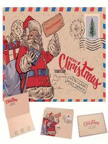 Bộ trang trí Giáng sinh 1 tấm thiệp Giáng sinh cổ điển kèm phong bì giấy Kraft - Bưu thiếp phong cách cổ, thiệp quà tặng Giáng sinh, thiệp gấp, dùng để chúc mừng lễ hội - Nhiều màu - Xem 13