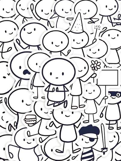 YWWBLD 66 件可爱卡通人物绘画贴纸材料适用于手机壳、笔记本电脑、行李箱、滑板、头盔装饰