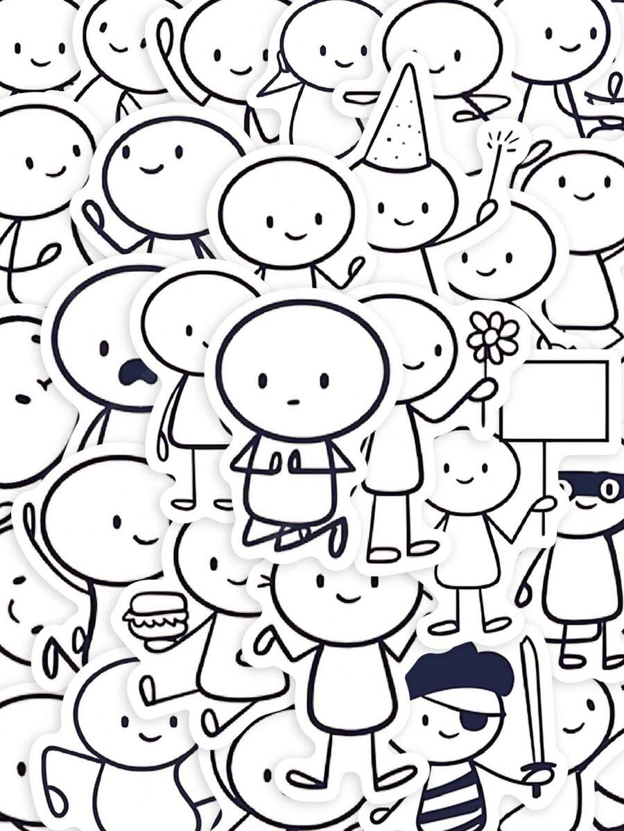 YWWBLD 66 件可爱卡通人物绘画贴纸材料适用于手机壳、笔记本电脑、行李箱、滑板、头盔装饰 - 彩色 - 查看 1