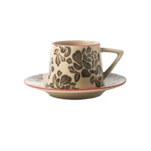 Juego de taza de café y platillo con estampado floral, taza de té de la tarde con acabado agrietado y creativo, taza de café con leche vintage, taza minimalista de oficina vuelta al colegio