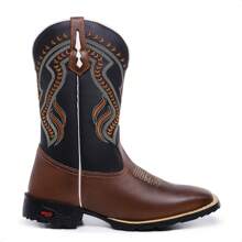 Men's Texan Country Boot Square Toe Mid-Calf Boot Embroidered Cowboy Horseback Riding Livestock - 鏽棕色 - 查看 5